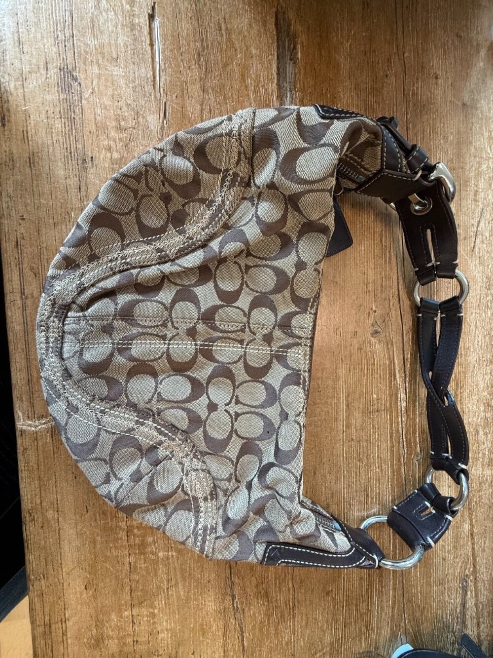 Vintage Y2K Coach Signature Khaki Brown Hobo Bag Braided Leather Strap